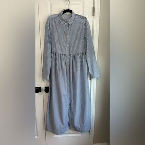 Onia Women’s Poplin Maxi Shirtdress Harbor Blue White Striped Size Medium